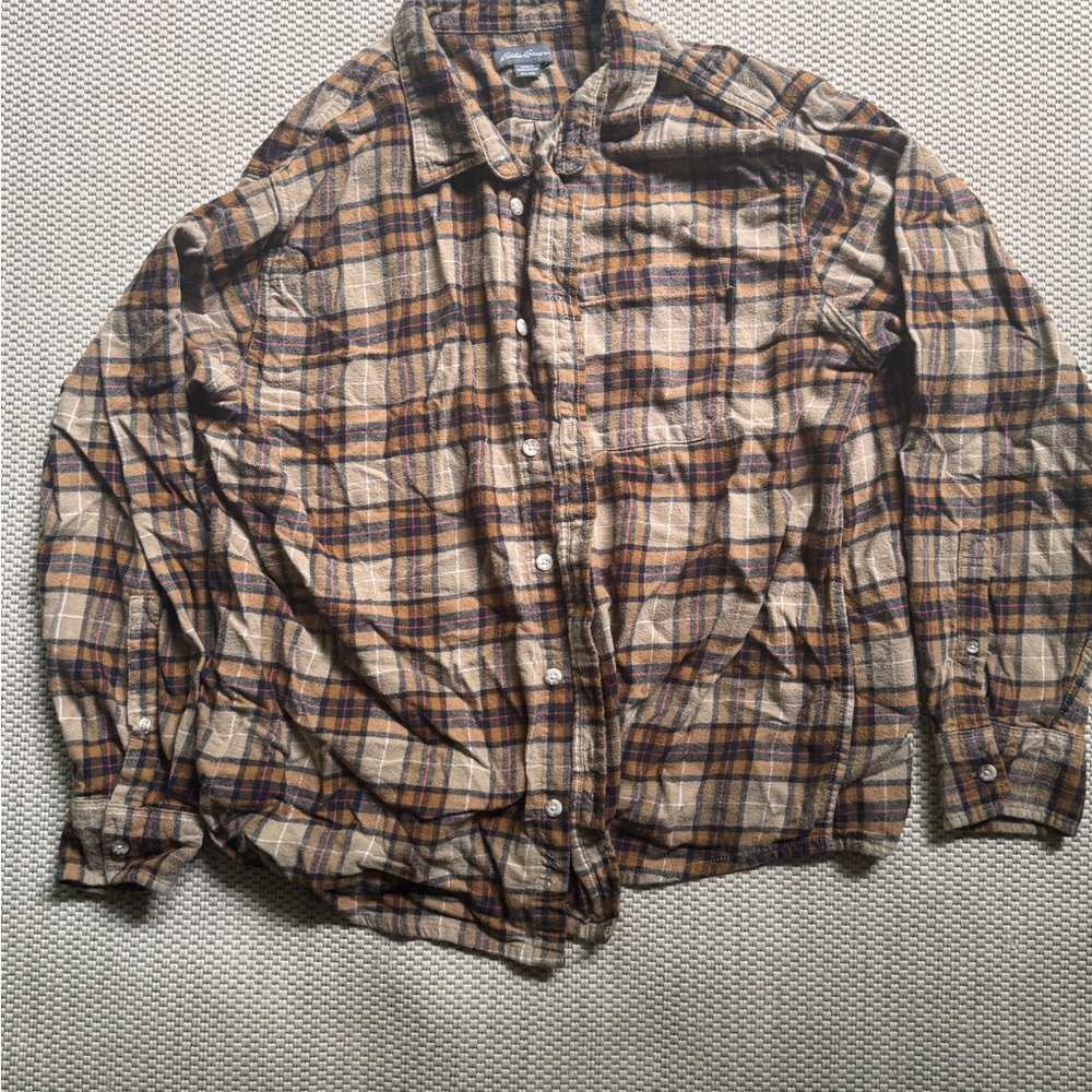 Eddie Bauer Men's Plaid Shirt Jacket - Brown and Cream